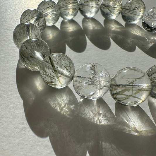 DETERMINED WEALTH - Green Rutilated Quartz, Silver Sheen Obsidian Bracelet