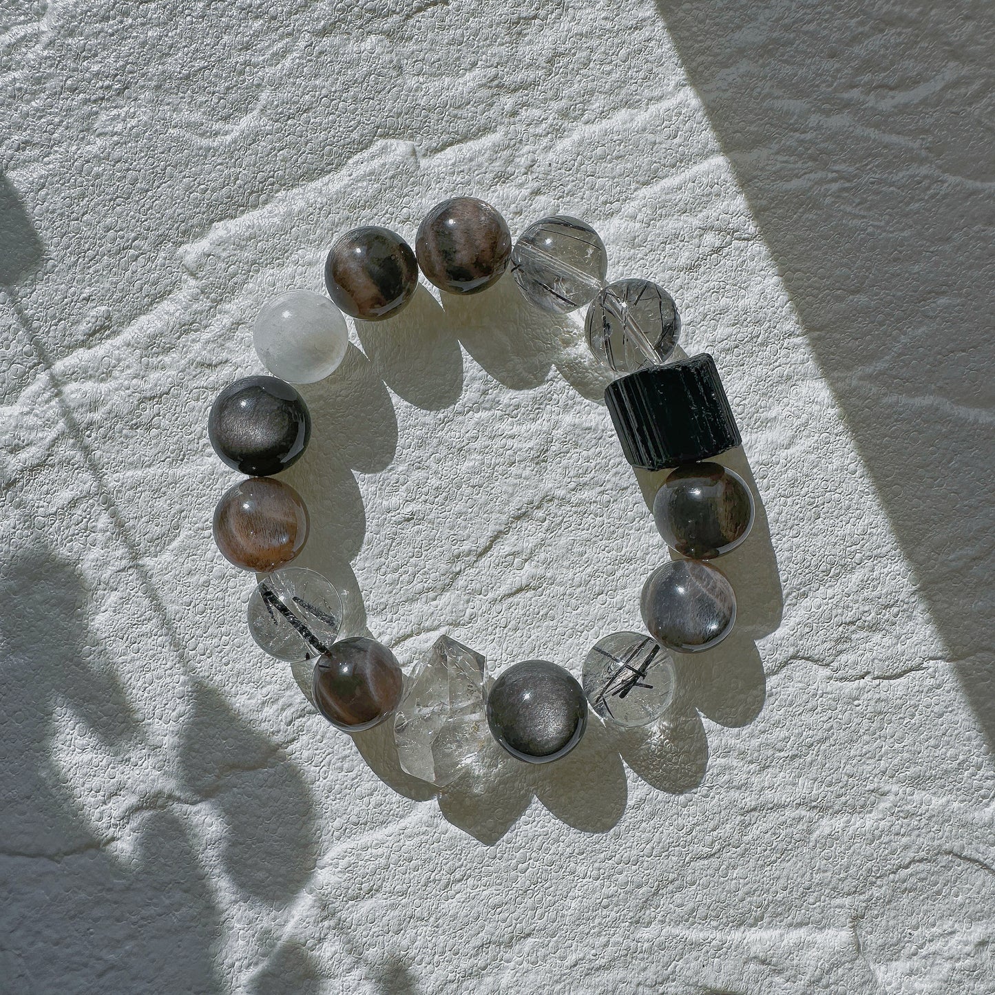 New Journey - Orange Sunstone, Herkimer, Obsidian, Moonstone, Black Tourmaline Bracelet