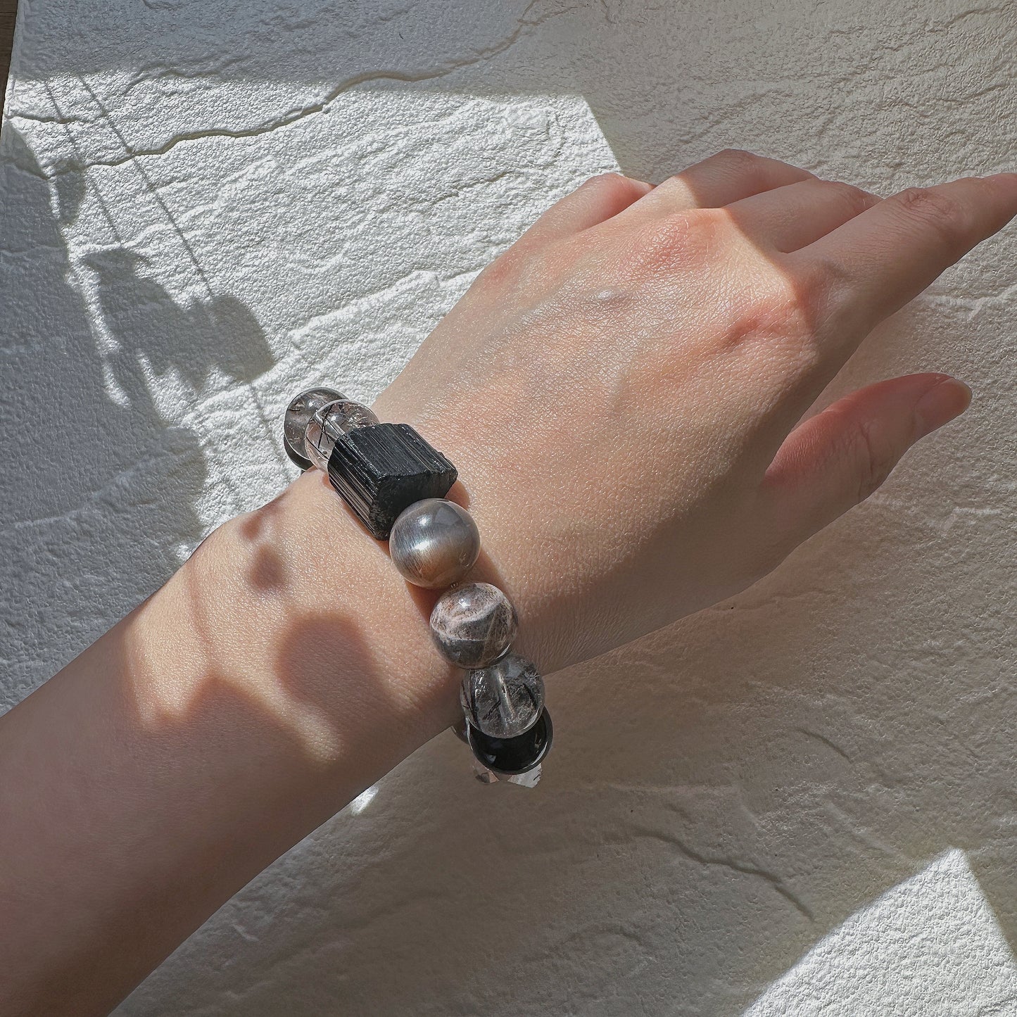 New Journey - Orange Sunstone, Herkimer, Obsidian, Moonstone, Black Tourmaline Bracelet