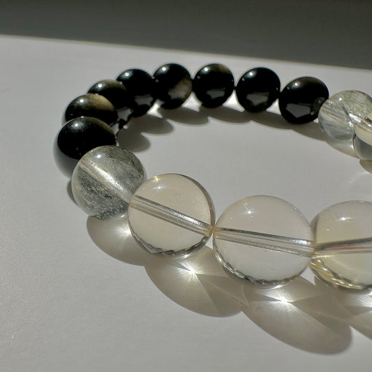 GOLDEN FORTUNE - Gold Sheen Obsidian, Citrine, Green Rutilated Quartz Bracelet