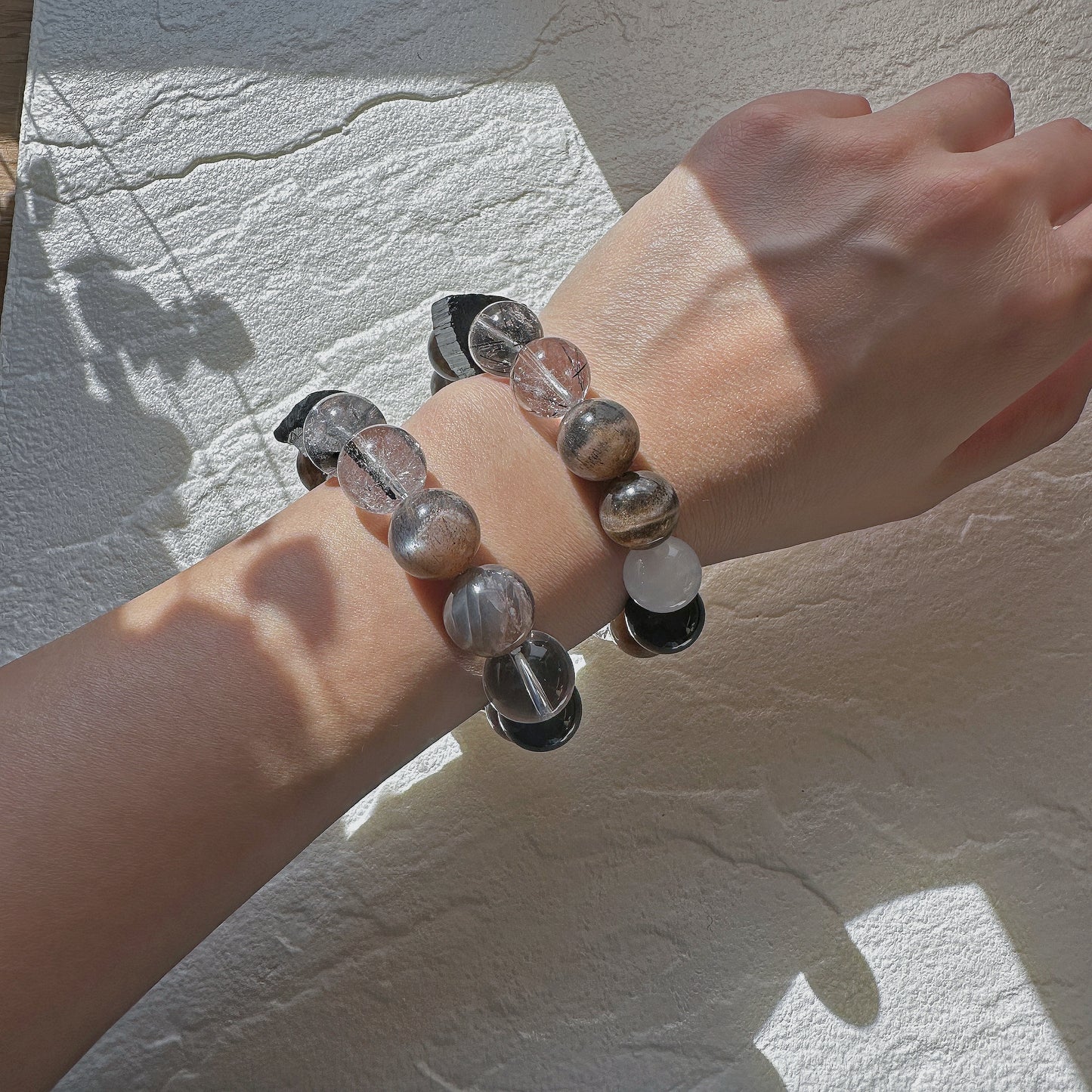 New Journey - Orange Sunstone, Herkimer, Obsidian, Moonstone, Black Tourmaline Bracelet