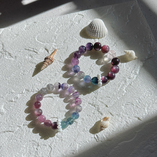 Mermaid Journey Bracelet - Fluorite, Lepidolite, Labradorite, Rose Quartz, Shell