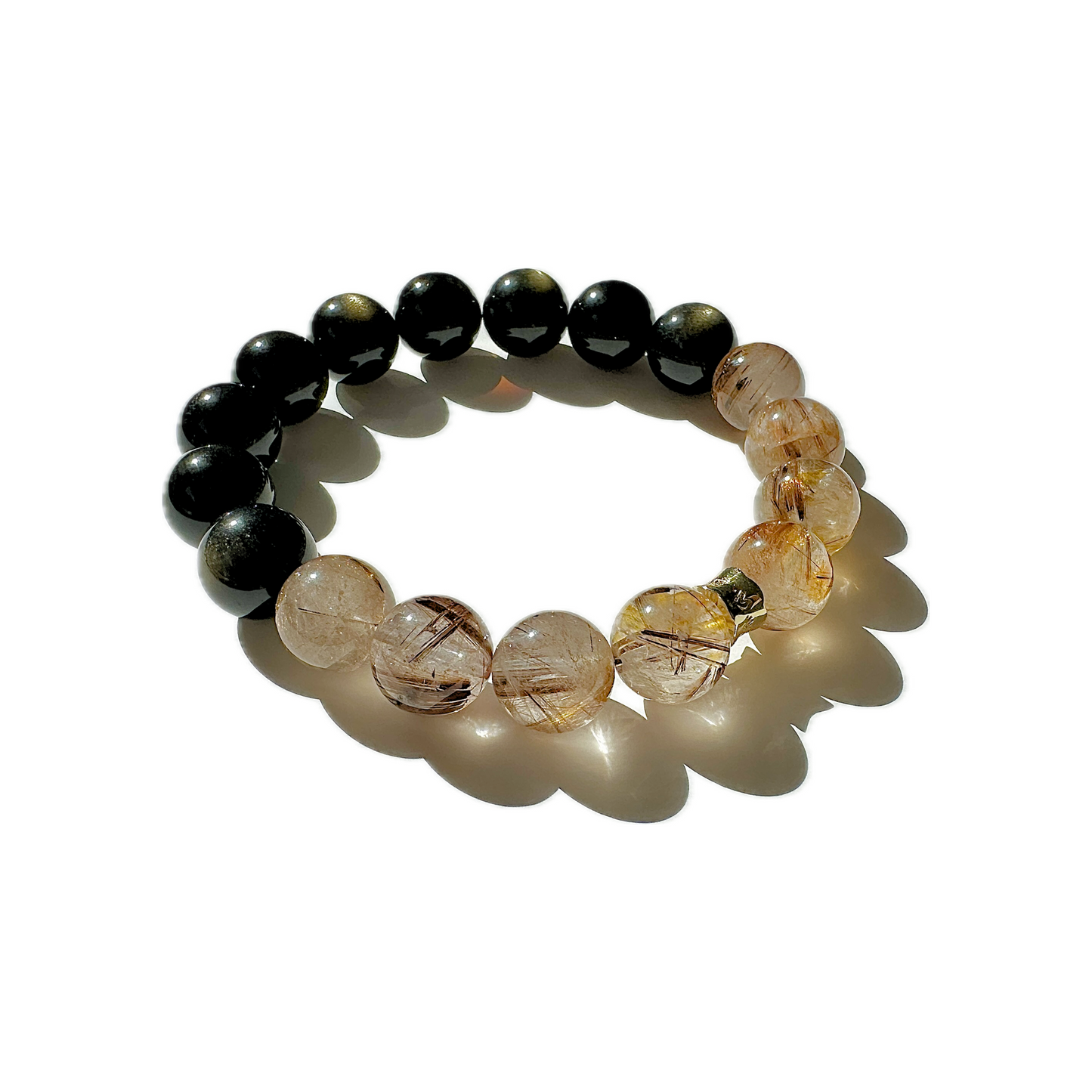 GOLDEN FORTUNE I - Gold Sheen Obsidian, Gold Rutilated Quartz, Mantra Bracelet