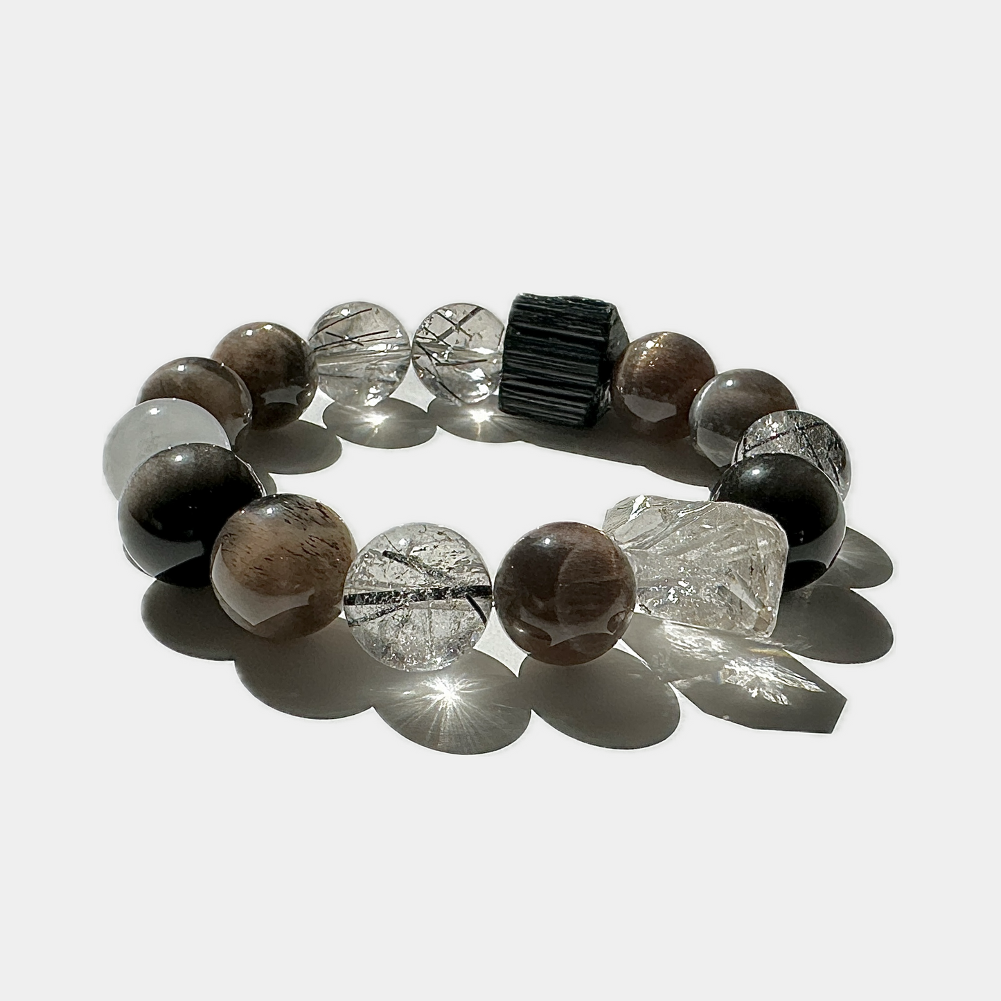 New Journey - Orange Sunstone, Herkimer, Obsidian, Moonstone, Black Tourmaline Bracelet