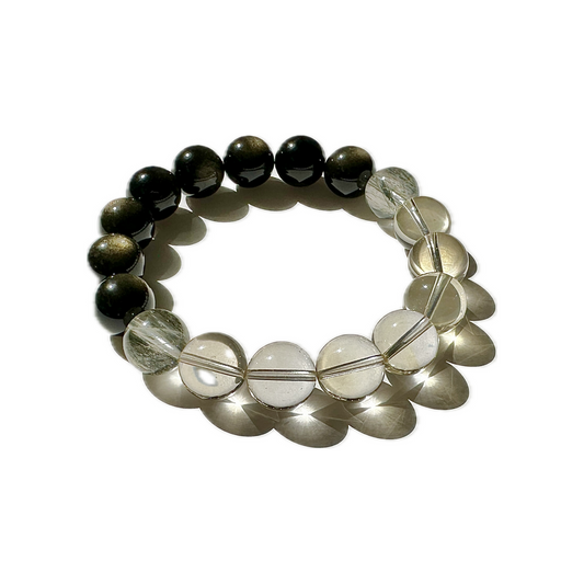 GOLDEN FORTUNE - Gold Sheen Obsidian, Citrine, Green Rutilated Quartz Bracelet