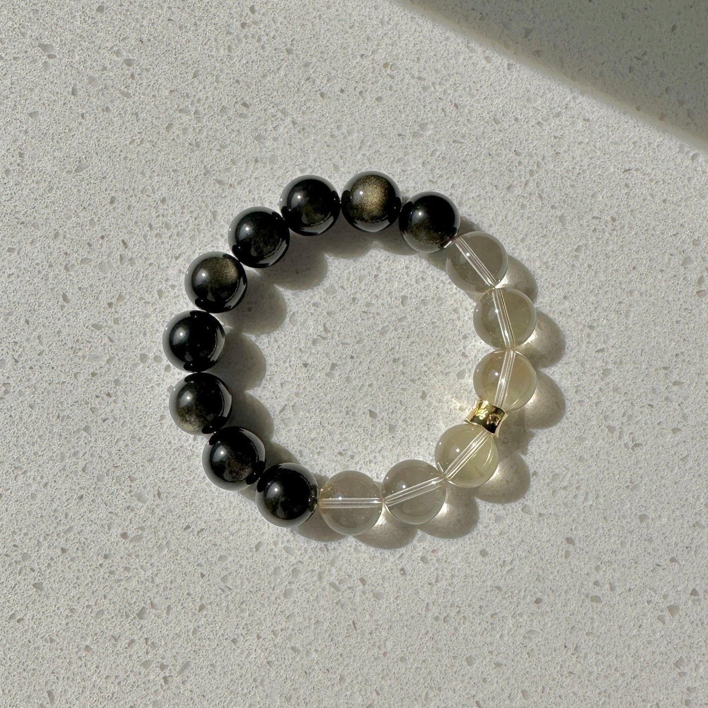 GOLDEN FORTUNE II - Gold Sheen Obsidian, Citrine, Mantra Bracelet