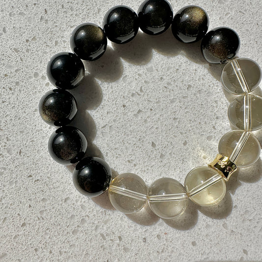 GOLDEN FORTUNE II - Gold Sheen Obsidian, Citrine, Mantra Bracelet
