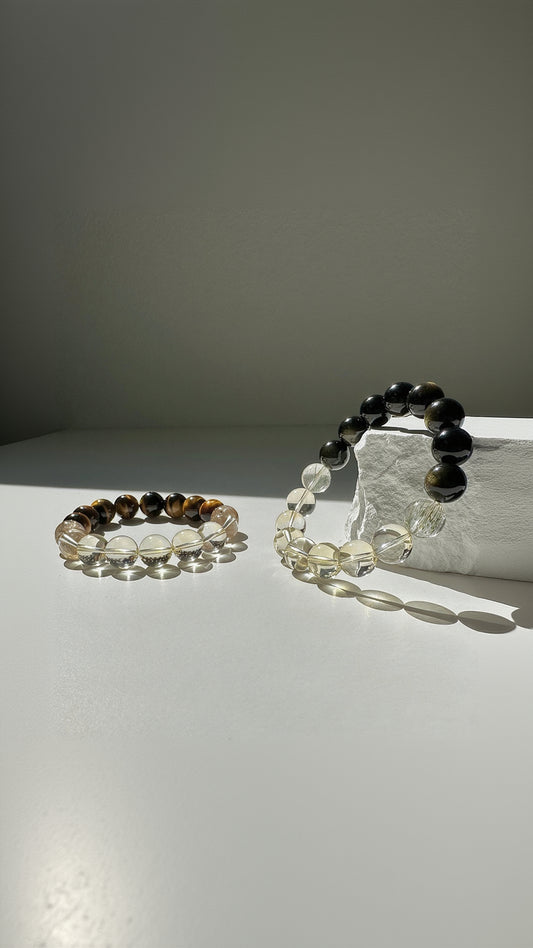 GOLDEN FORTUNE - Gold Sheen Obsidian, Citrine, Green Rutilated Quartz Bracelet