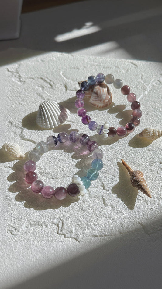 Mermaid Journey Bracelet - Fluorite, Lepidolite, Labradorite, Rose Quartz, Shell
