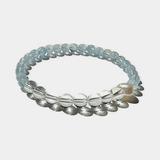 March Birthstone Bracelet - Aquamarine, Clear Quartz, Freshwater Pearl