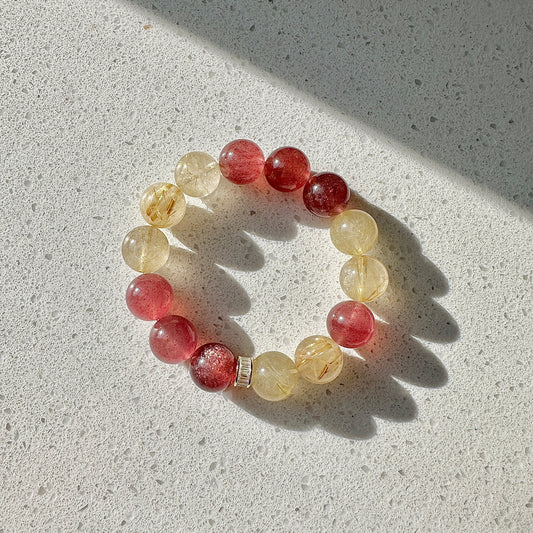 DELIGHT WILLPOWER II - Strawberry Quartz, Gold Rutilated Quartz Bracelet